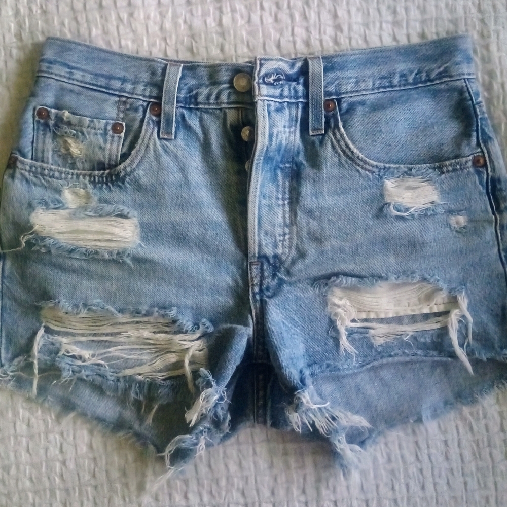 Levi's Blue Distressed Jean Shorts High-Waisted